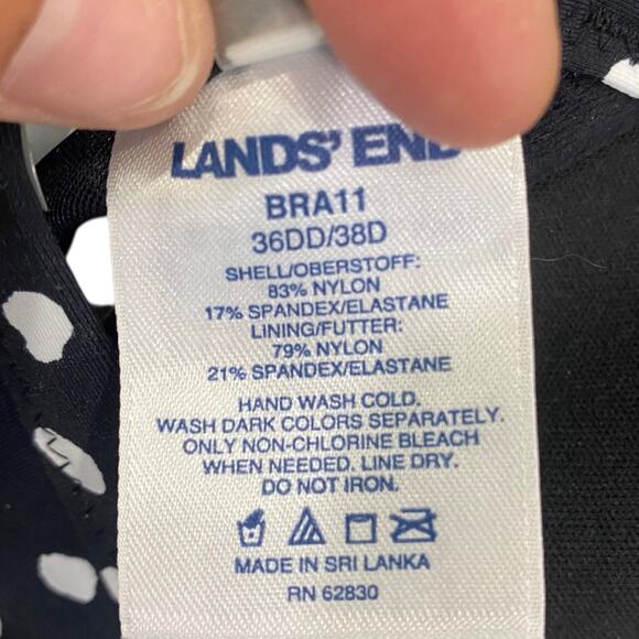 Lands' End Black & White polka dot bikini top Bra Size 36DD /38D - Picture 3 of 7